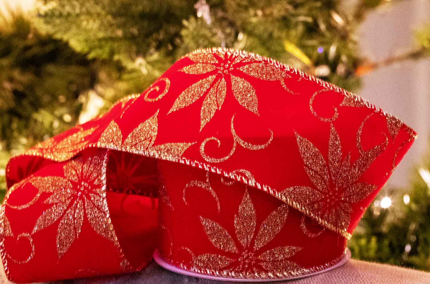 Poinsettia Velvet Ribbon -Wired 63mm x 10yrds