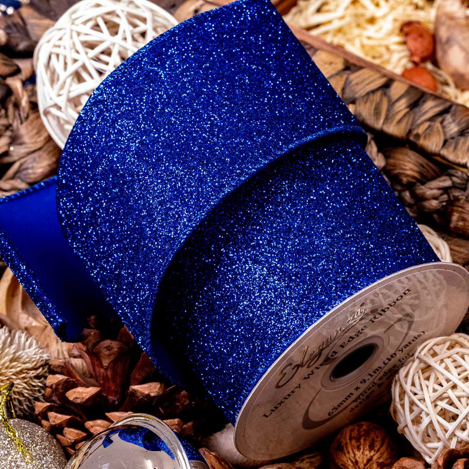 Sapphirel Wired Glitter Ribbon 63mm x 10 yrds